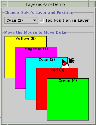 A snapshot of LayeredPaneDemo