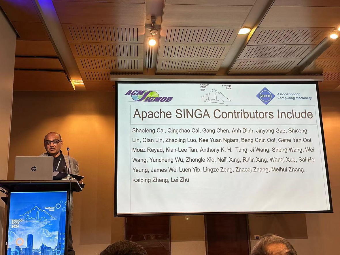 APACHE SINGA 2024 SIGMOD Systems Award DB System News